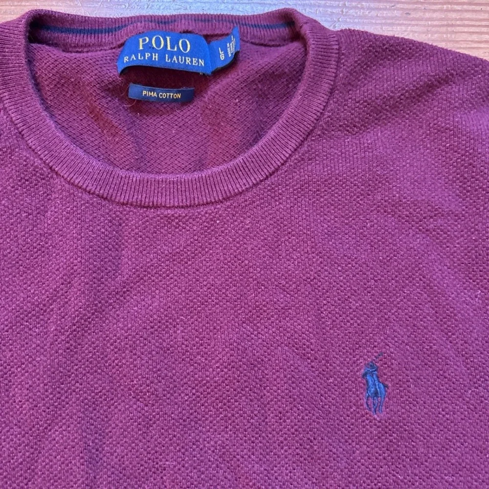 Polo Ralph Lauren Sweater Mens Burgundy Pima Cotton Crewneck Knit‎ SIZE L
